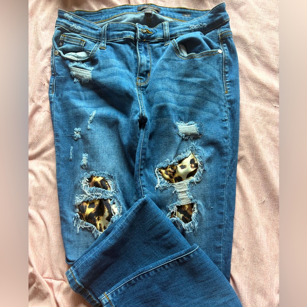 Judy Blue Ripped Denim with Animal Print Patches